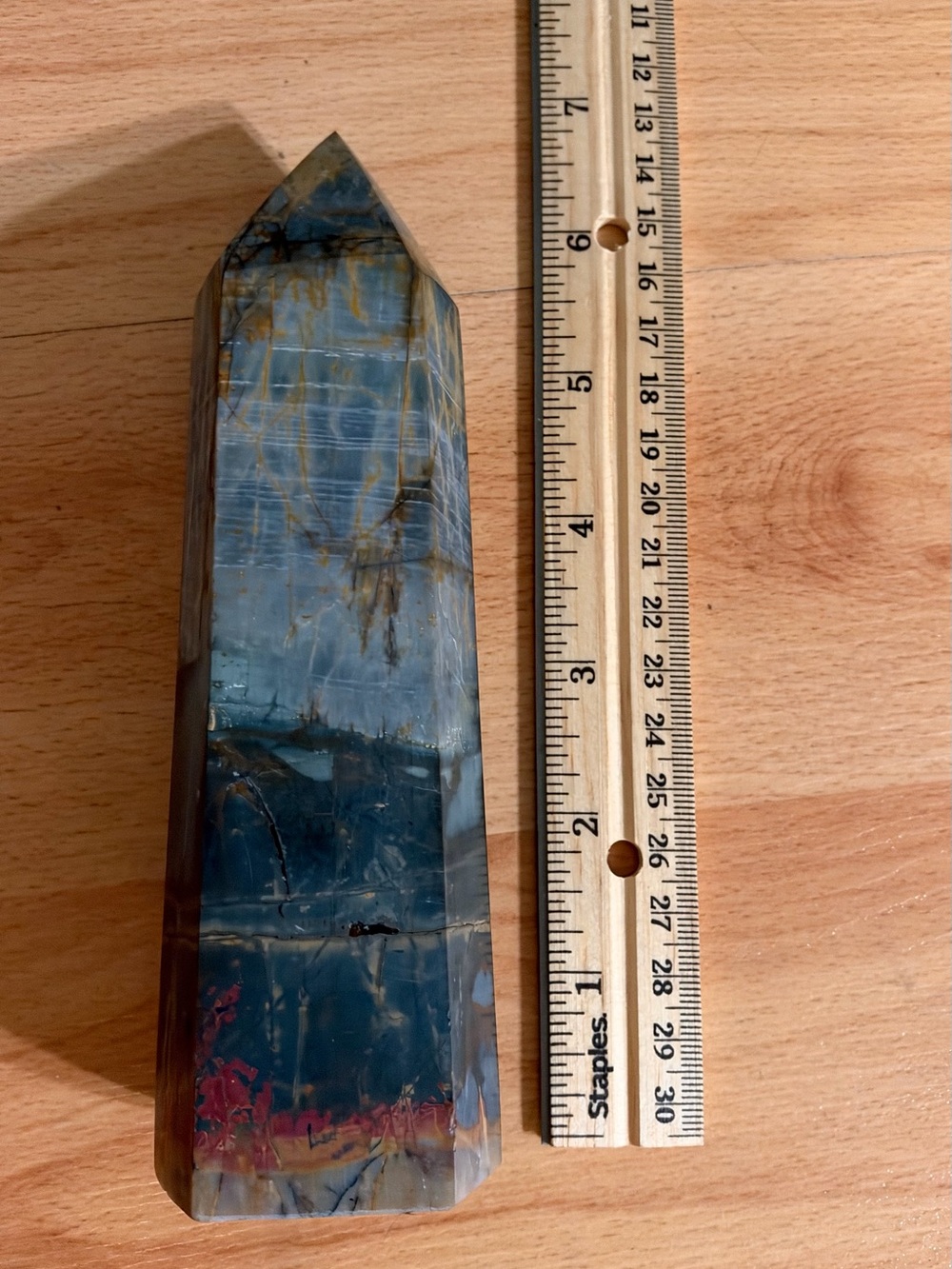Blue and Gold Polished Crystal Point 7” tall 1-2 lbs